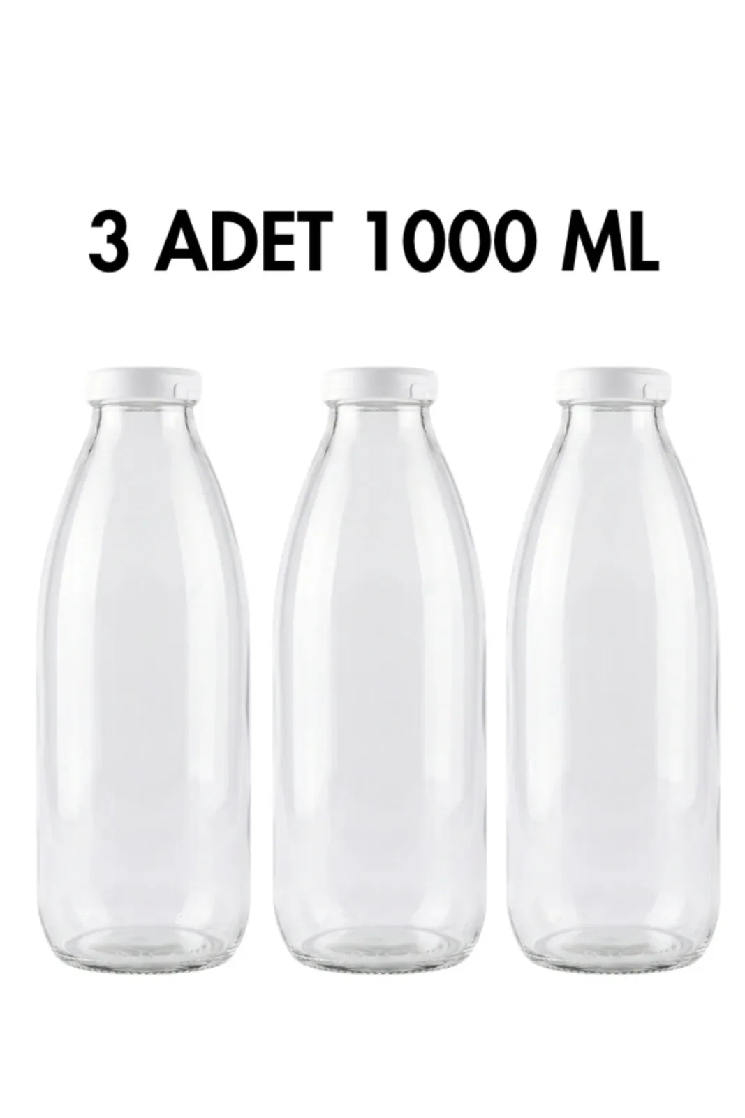 3 Adet Sızdırmaz Plastik Beyaz Kapaklı Şeffaf Cam Şişe
