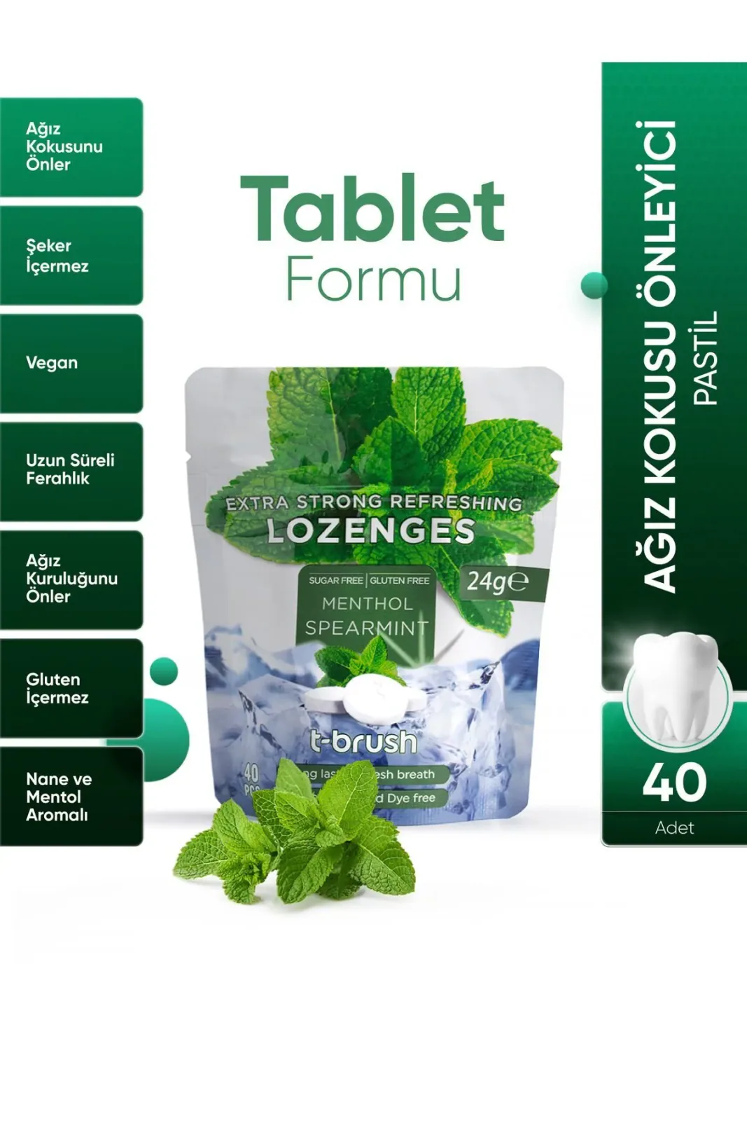 Ağız Kokusu Önleyici Mentol ve Nane Aromalı Ağız Pastili