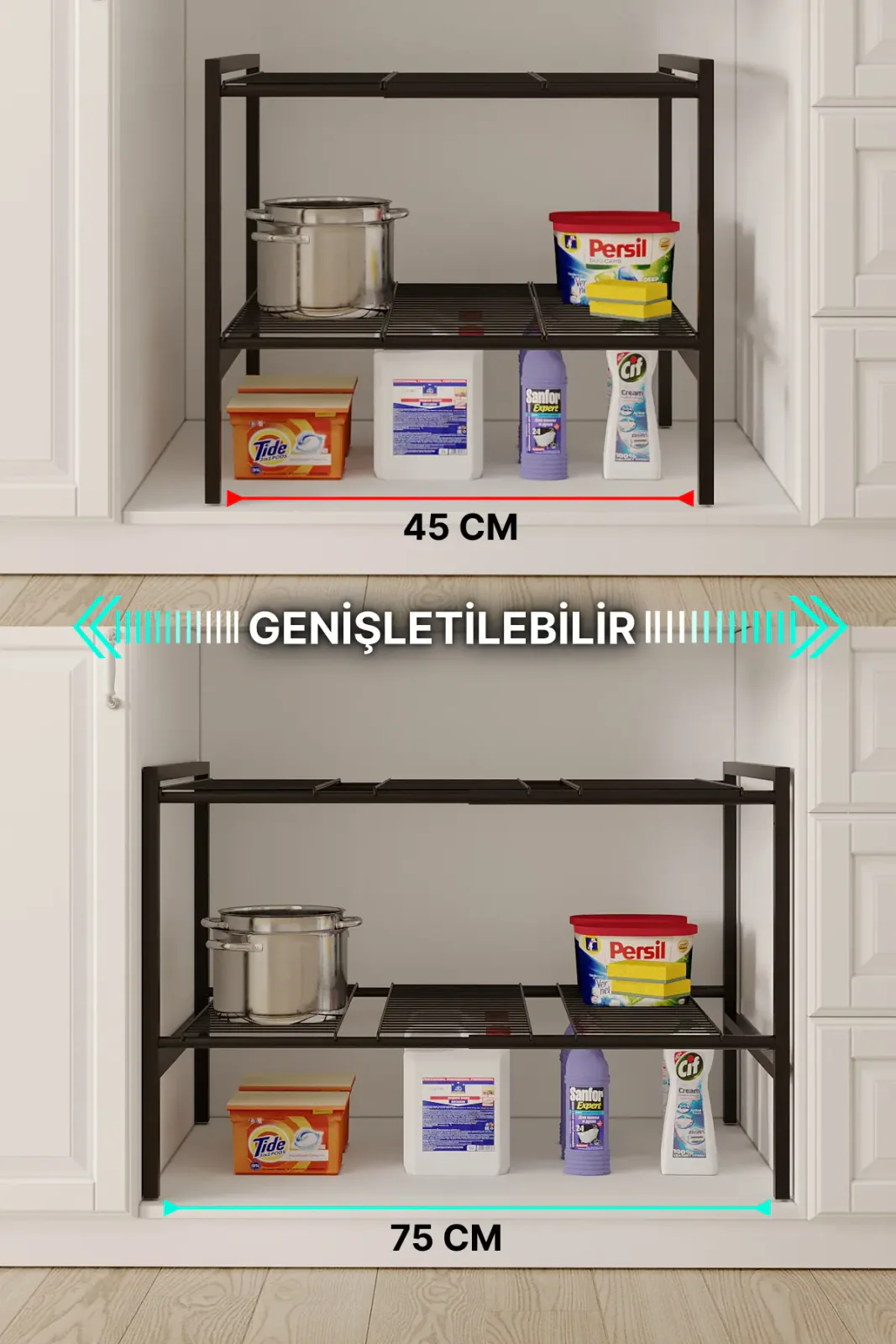Dolap İçi Tezgah Altı Raf Metal Ayarlanabilir Organizer