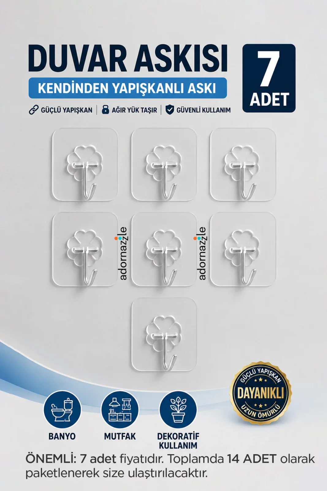 Kapı Duvar Askısı - Kendinden Yapışkanlı Şeffaf Askı