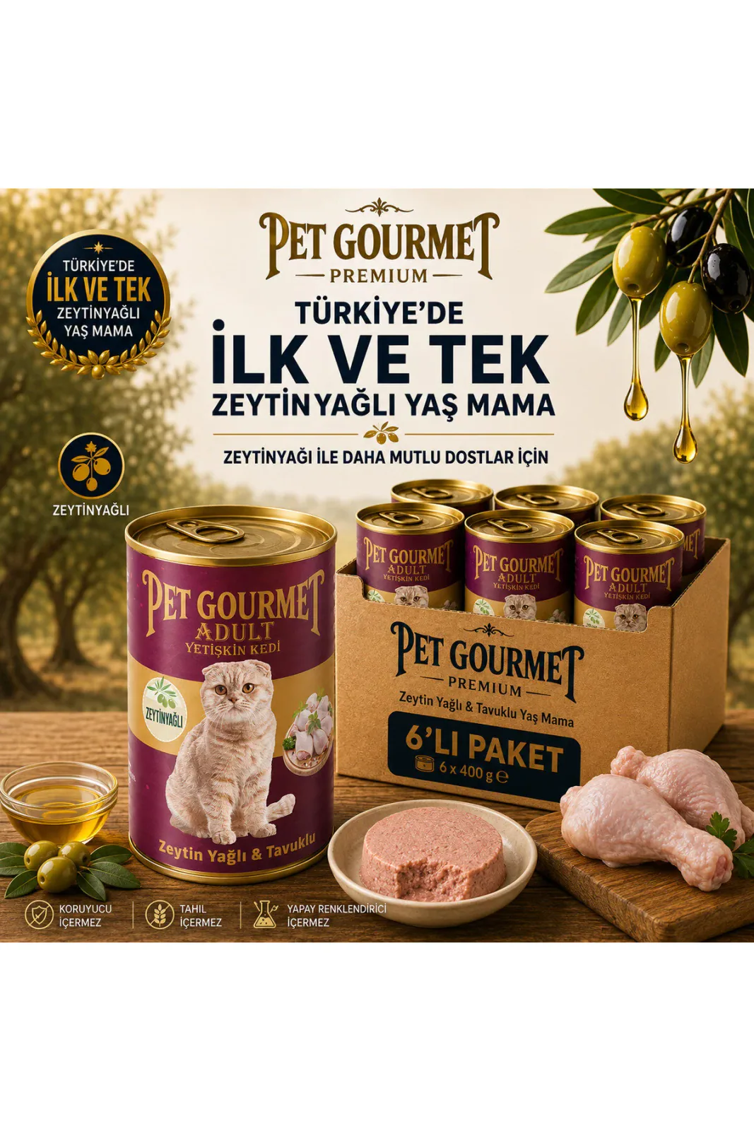 Yetişkin Kedi Zeytin Yağlı Tavuklu Yaş Mama
