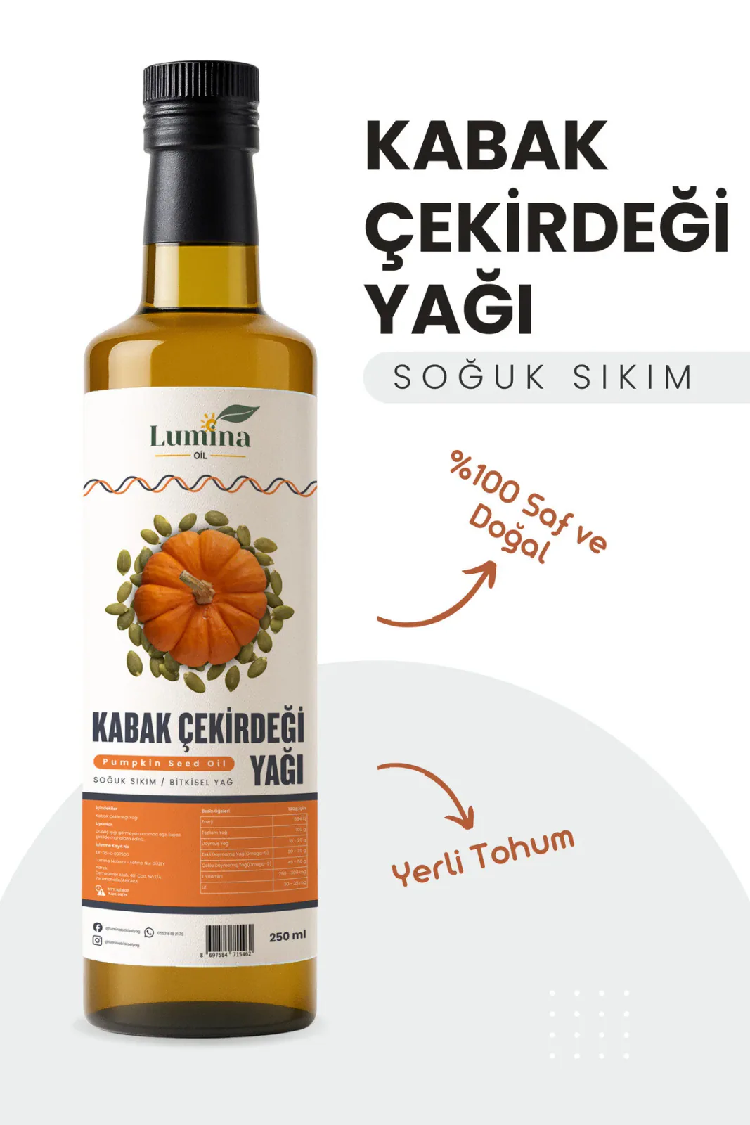 Kabak Çekirdeği Yağı 250 ML %100 Doğal Soğuk Sıkım