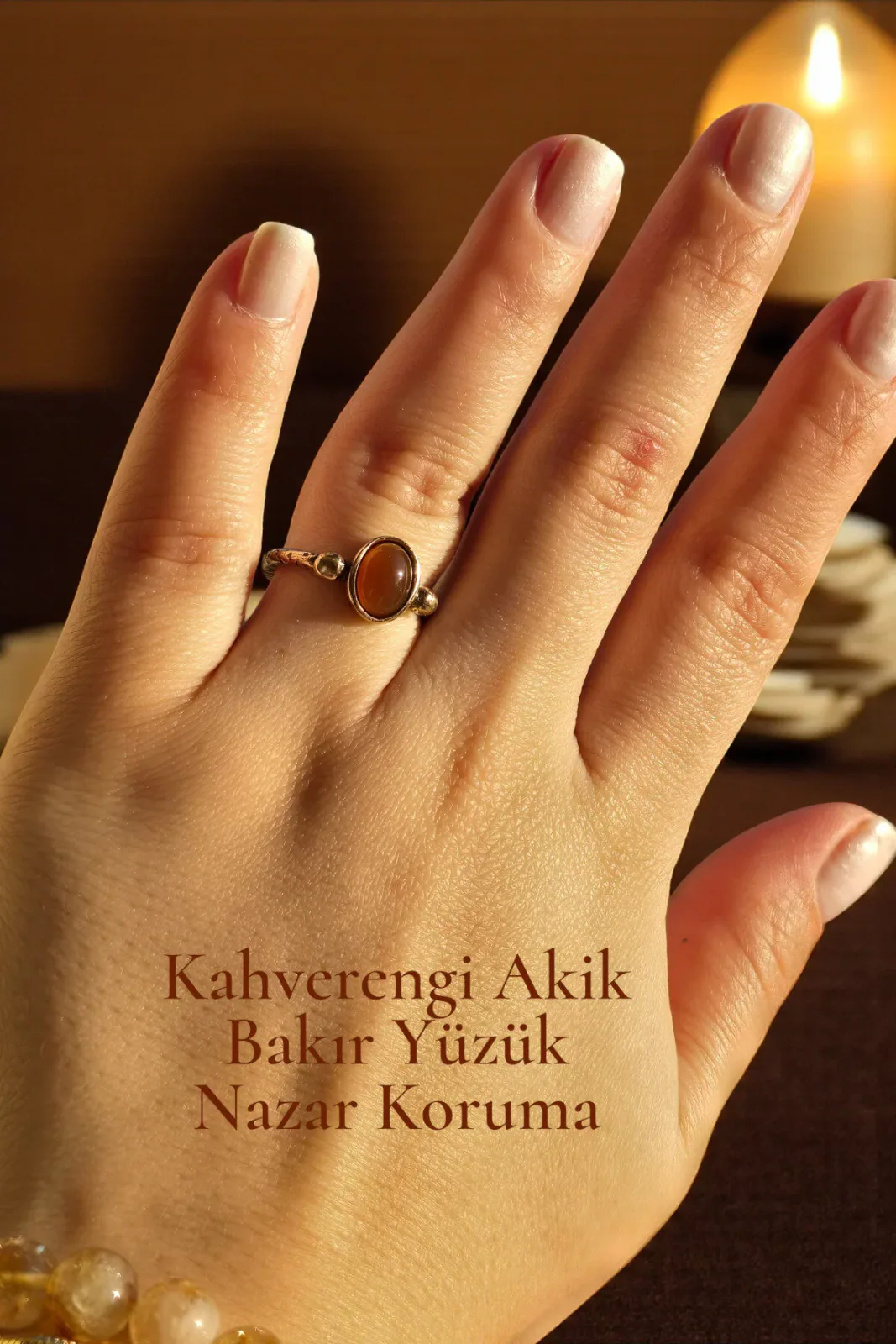 Bakır Gerçek Kahverengi Akik Yüzük Ayarlanabilir