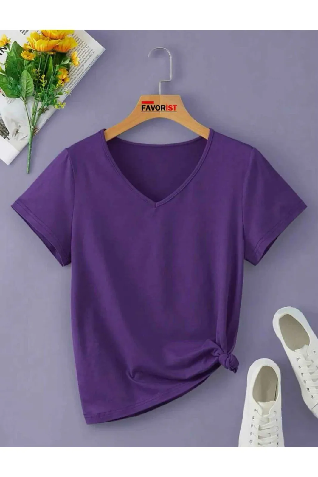 V Yaka Basic Pamuklu Tshirt