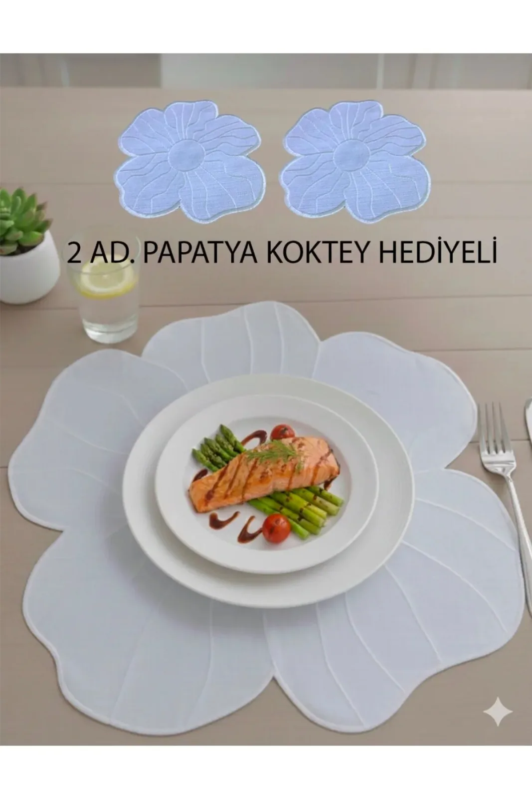 6 Adet Papatya Nakışlı Keten Amerikan Servis