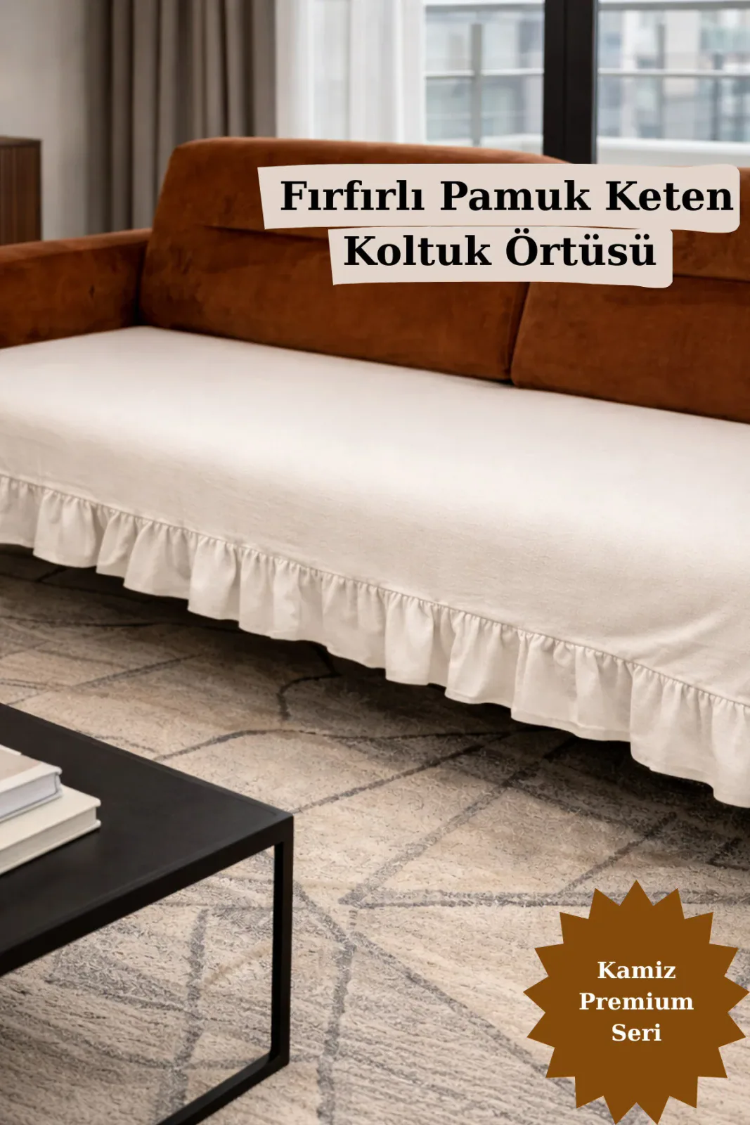 Fırfırlı Koltuk Örtüsü Bohem Pamuk Keten