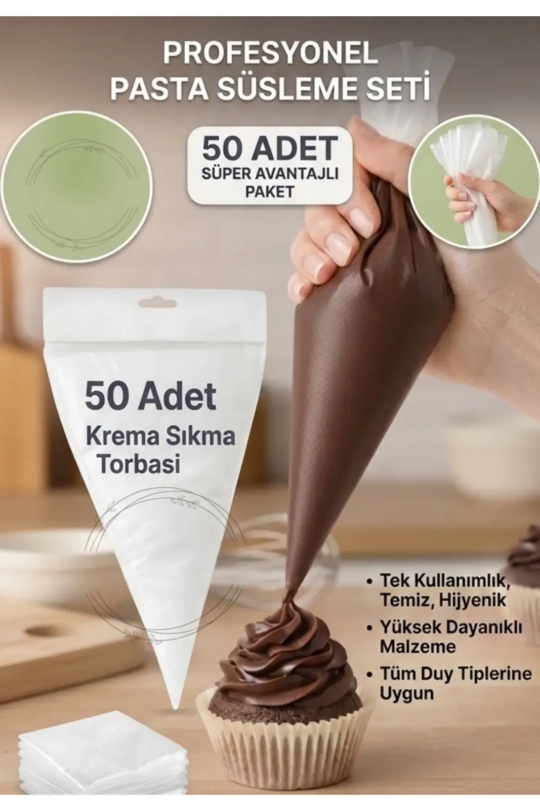 50 Paket Tek Kullanımlık Krema Torbası
