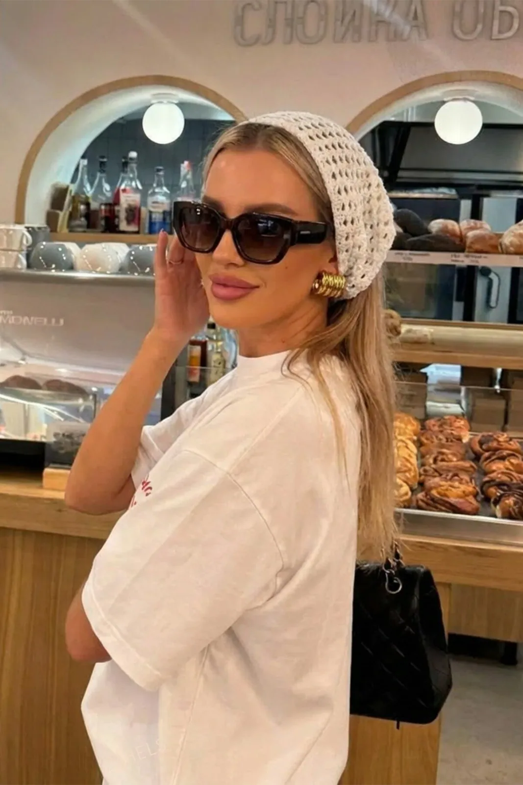 Kadın Ekru File Model Bandana, Örgü Bandana