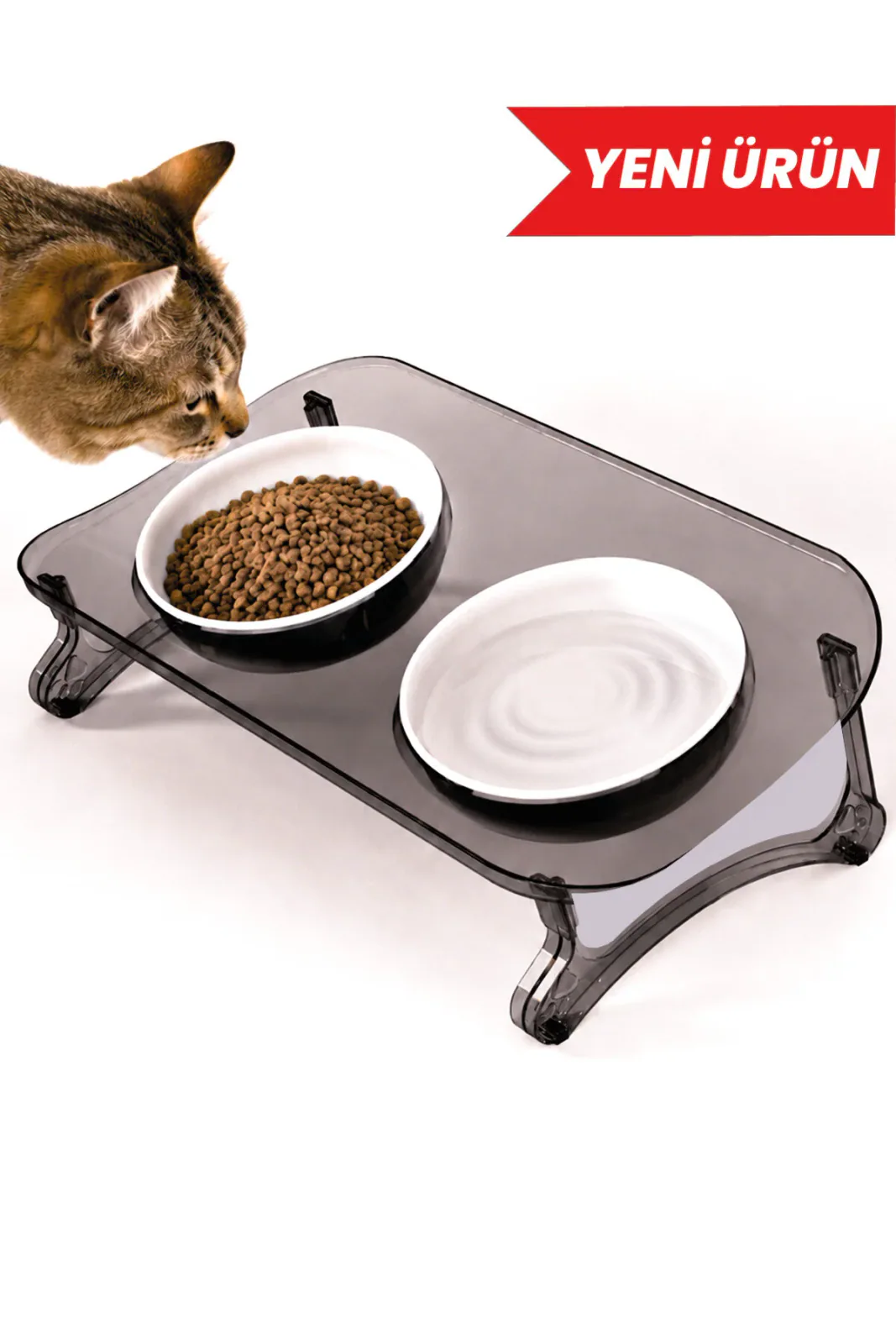 Kedi Mama Kabı - Çift Kaseli Yükseltilmiş Mama Kabı