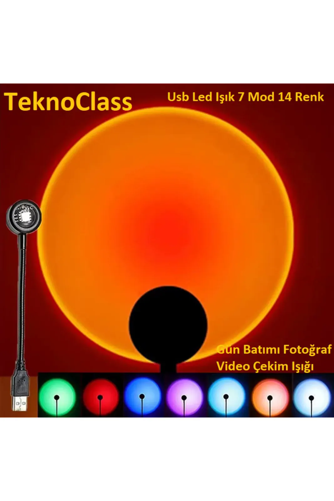 USB LED 7 Renk 14 Mod Projectör Lamba