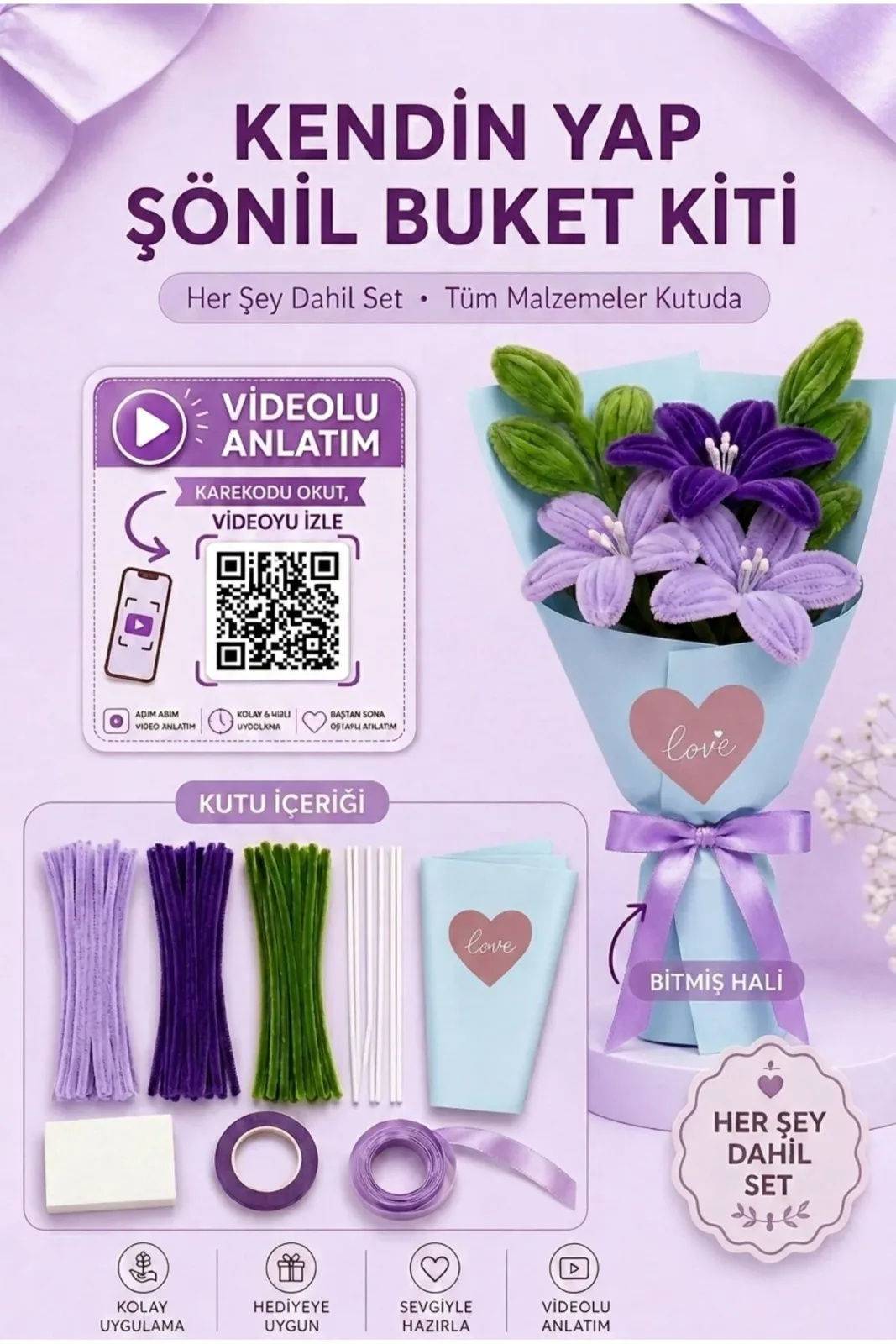 Lila Lilyum Buketi Kendin Yap (DIY) Kiti