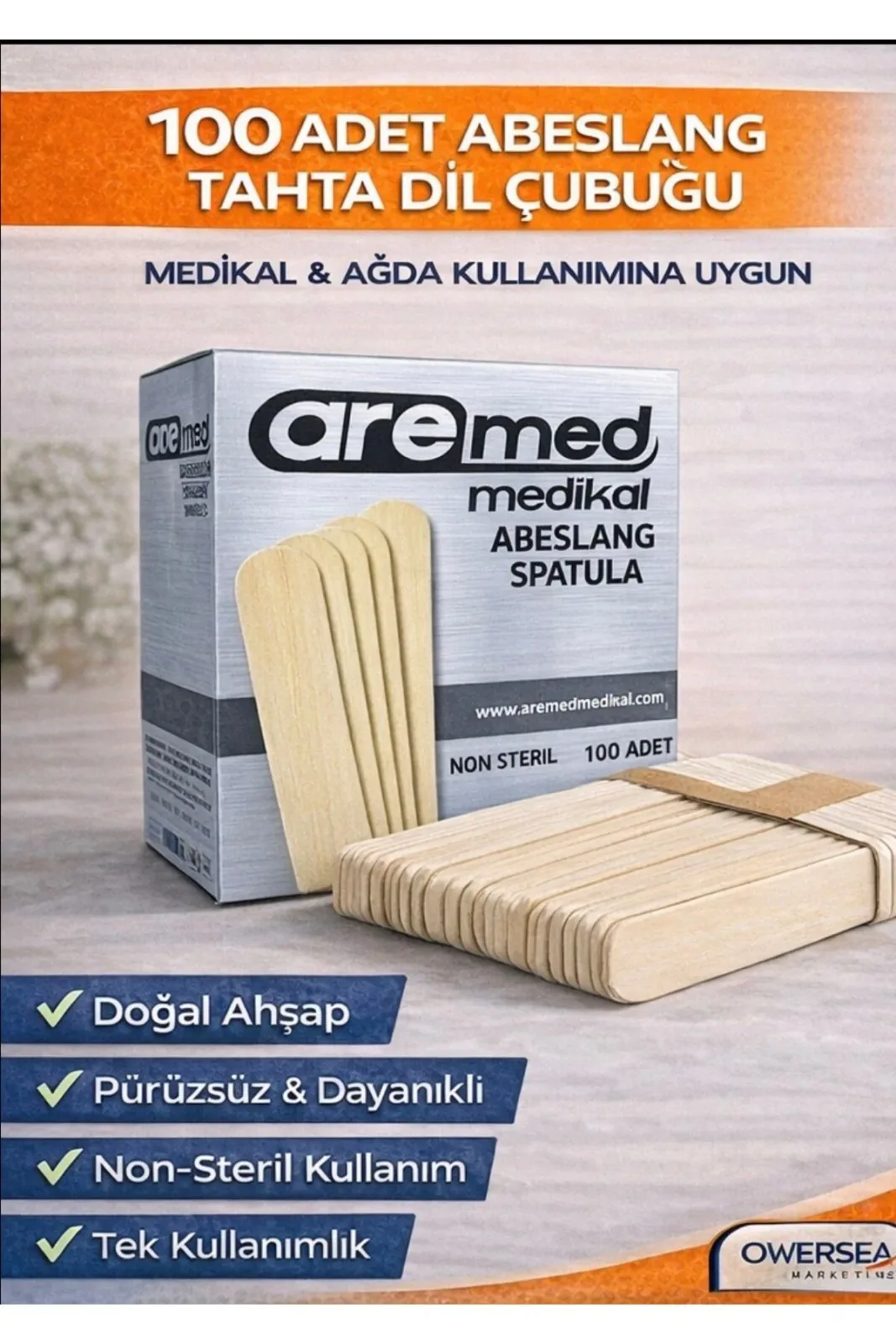 100 Lük Abeslang Tahta Dil Çubuğu Basacağı - Ağda Spatulası
