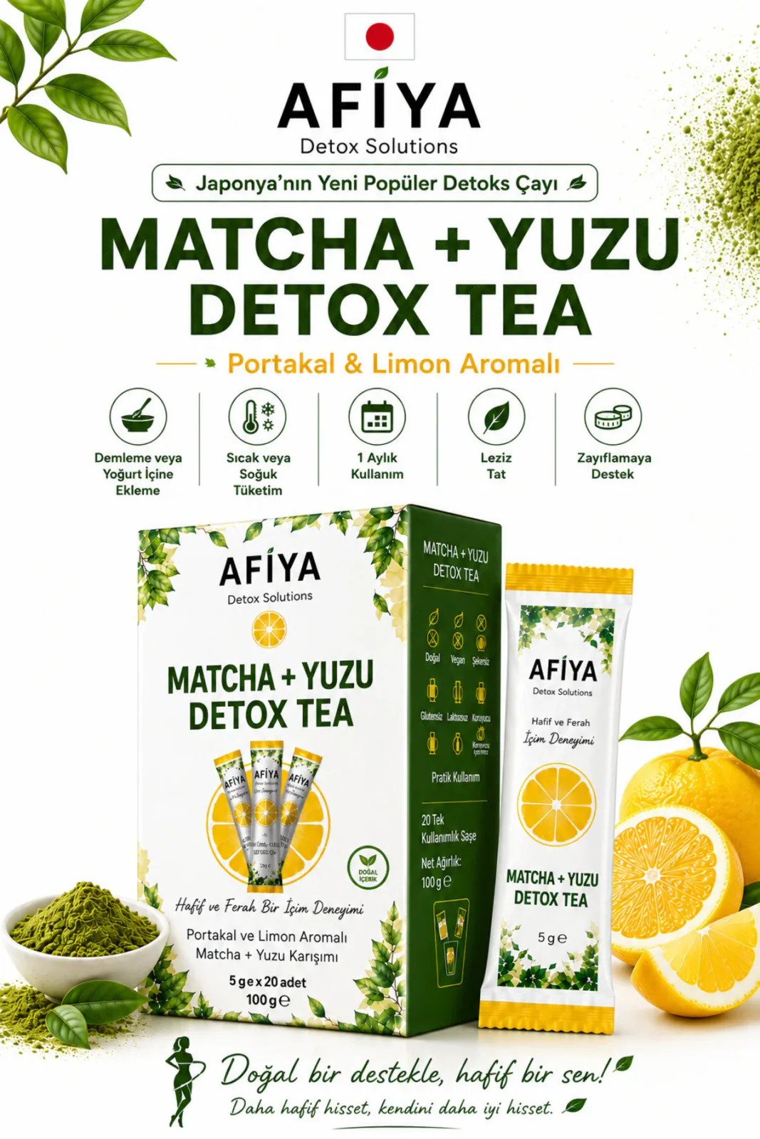 Matcha ve Yuzu Detoks Çayı, 2'li Güçlü Karışım
