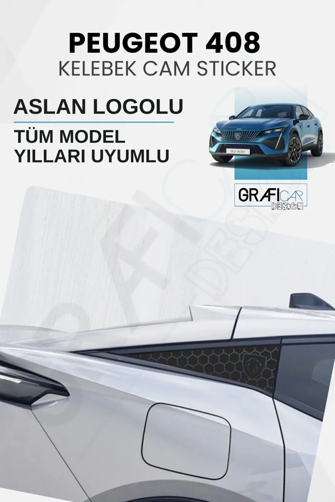 Peugeot 408 Uyumlu Kelebek Cam Sticker Set - ASLAN LOGOLU