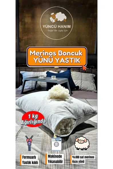 Yüncü Hanım %100 Merinos Boncuk Kuzu Yünü Dolgulu Yastık
