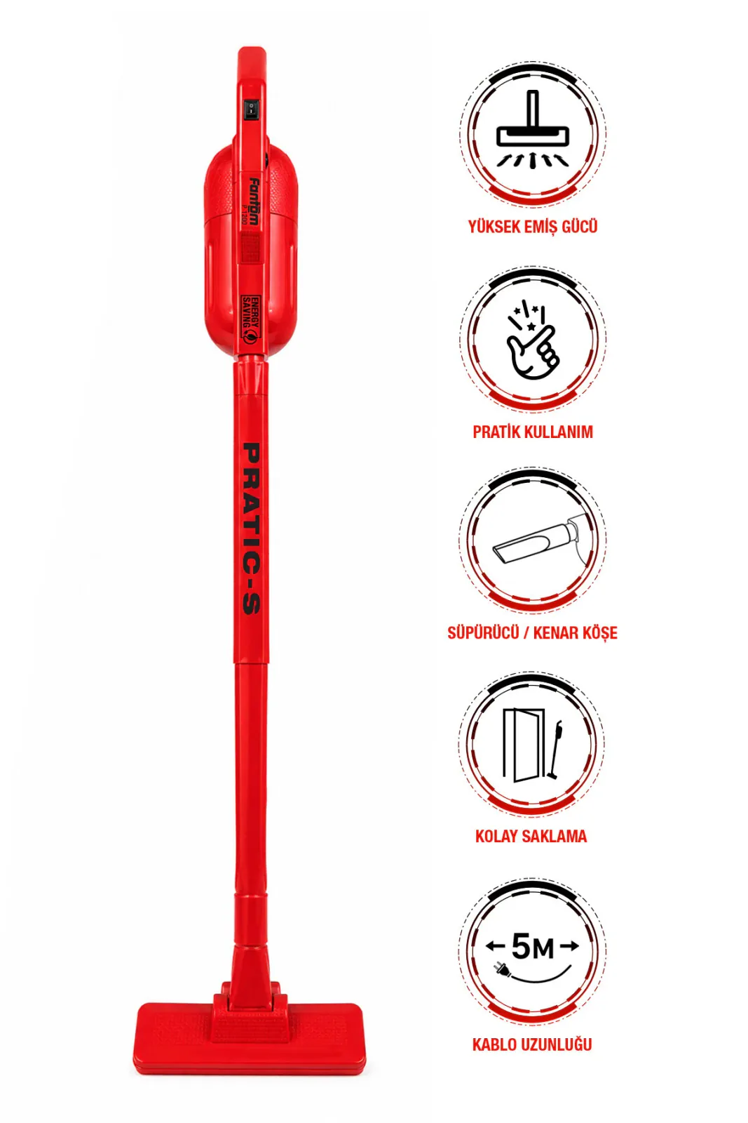 Pratıc-S P1200 Toz Torbasız Dikey Süpürge Kırmızı