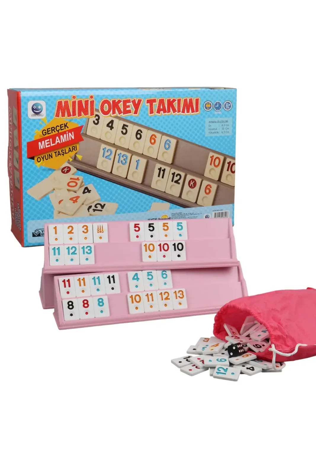 Pembe Renk Mini Okey Takımı (Melamin Taşlı)