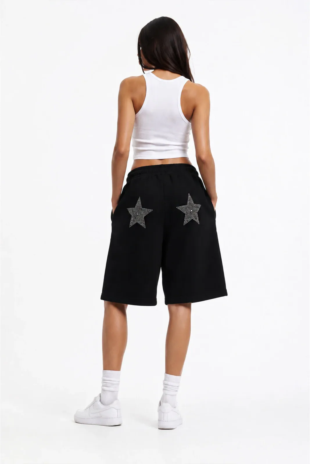 Kadın Baggy Star Rhinestone Yıldız Taş Baskılı Şort