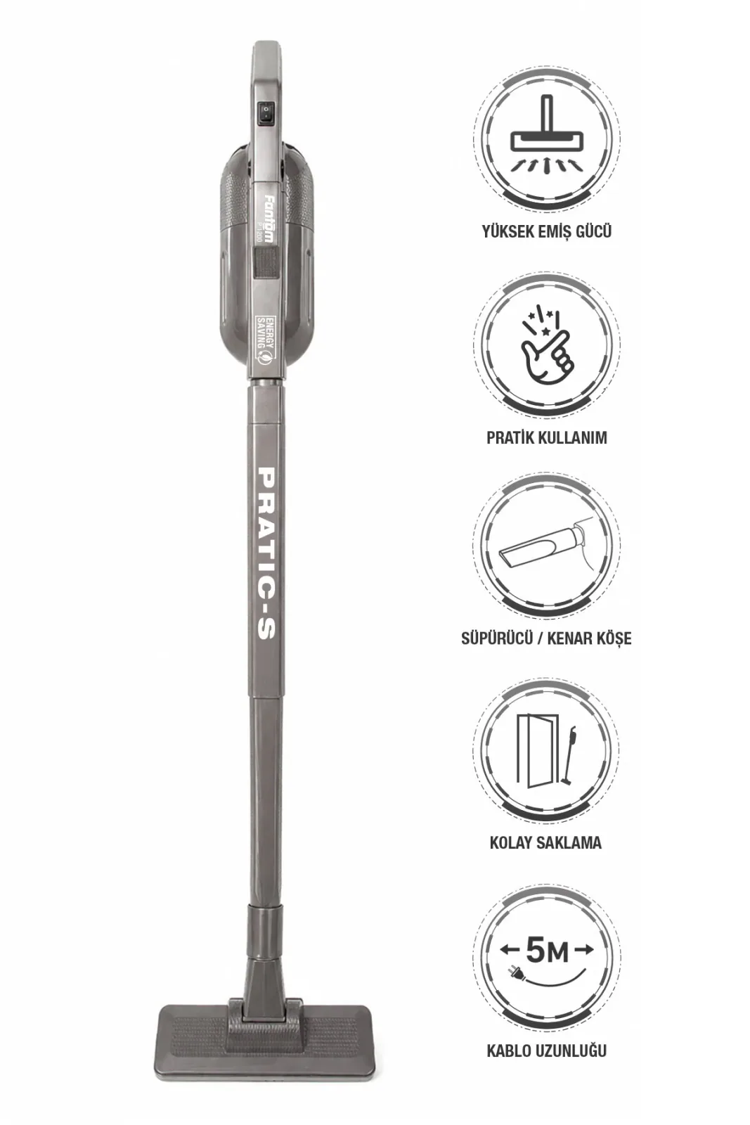 Pratıc-S P1200 Toz Torbasız Dikey Süpürge Antrasit