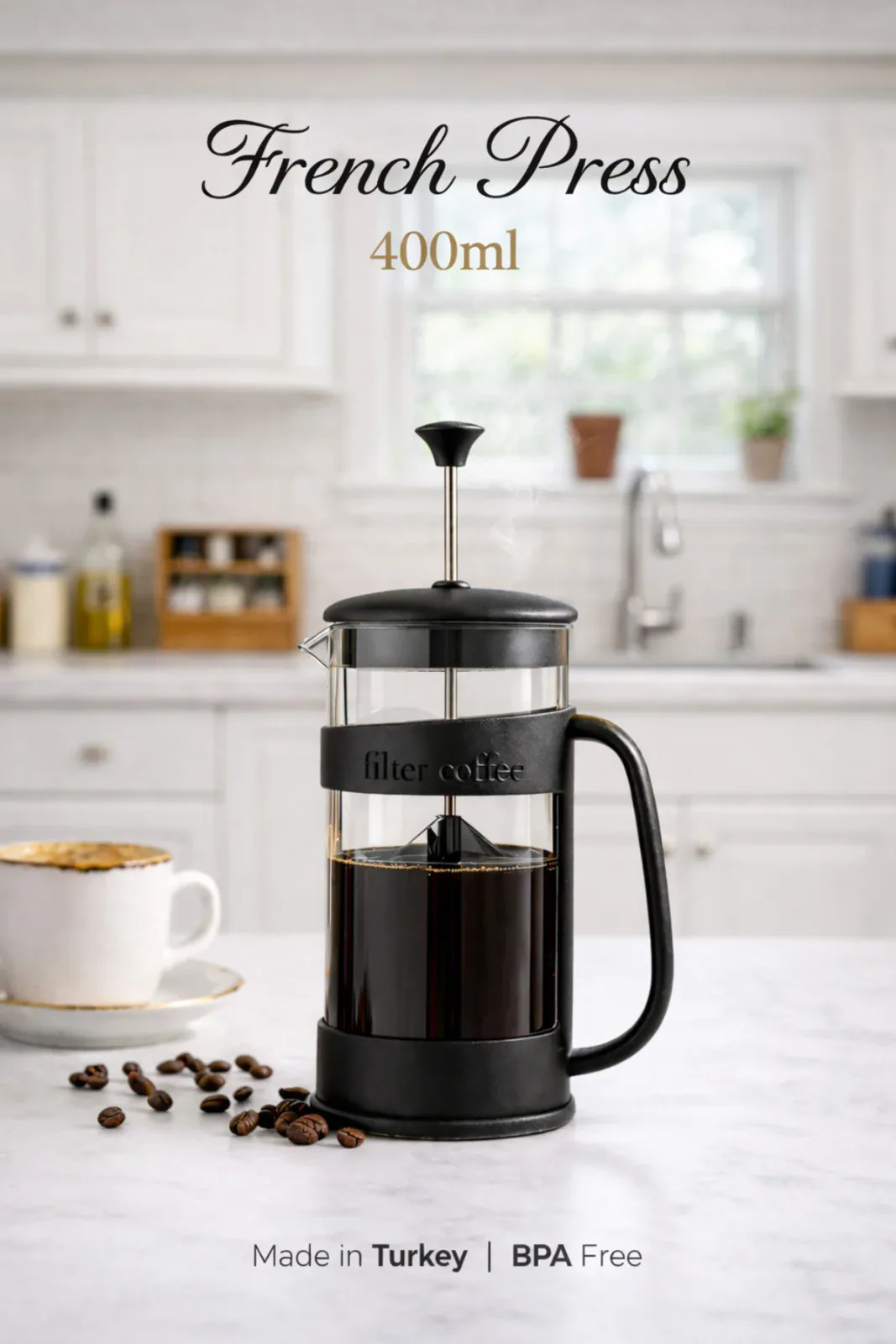 French Press 400 ml – Filtre Kahve & Bitki Çayı Demliği